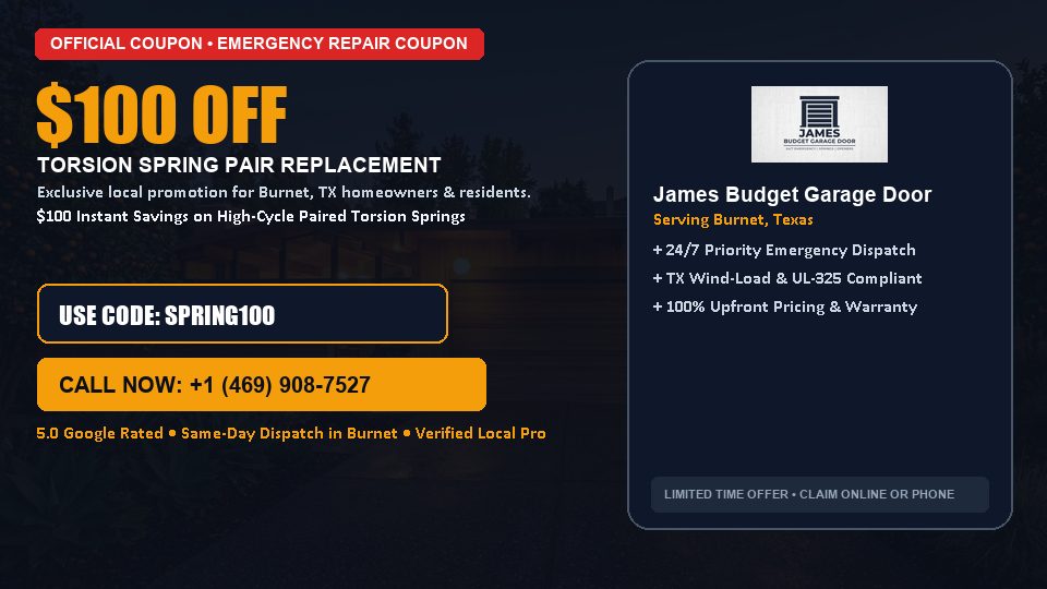 James Budget Garage Door $100 OFF Dual Torsion Spring Replacement